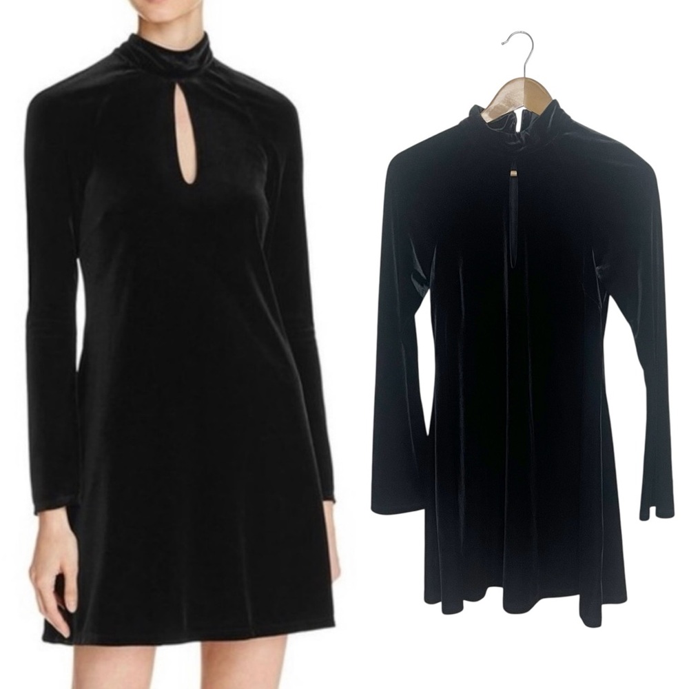 Likely Holiday Dress 2 Woodruff Velvet Black Long Sleeve Mini Keyhole Mock Neck